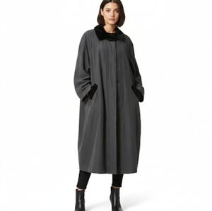 Alorna Black Trench Coat with Velvet Accents